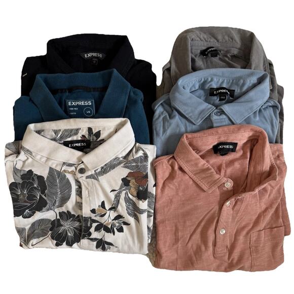 Lot of 6 Express Men’s Polo Shirts – Size Large – Mixed Styles & Colors Floral - Picture 1 of 4